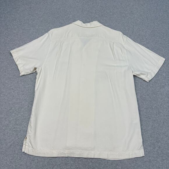 Tommy Bahama 100% Silk Camp Shirt Men L Cream Tropical Floral Jacquard Button Up - Picture 9 of 13
